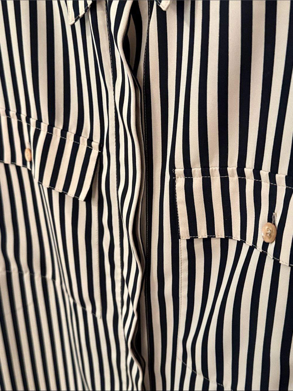 Alfred Dunner Black and Cream Vertical Stripe Button-Front Shirt - Picture 5 of 5